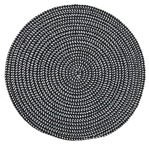 Hand Woven Round Area Rugs Living Room Bedroom Study Computer Chair Cushion Base Mat Round Carpet Rug(4' Round, Black/White) - color: Black/White, size: 4' Round
