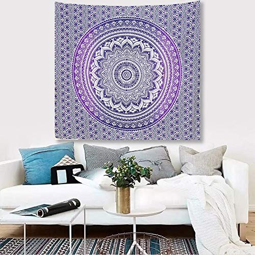 ANJANIYA Ombre Wall Hanging Bohemian Tapestry, Metallic Wall Art Bedspread, Psychedelic Hippie Mandala Dorm Décor for Hanging, Bedding, Beach Coverlet Curtain, Purple Blue, 54"X60" - color: Purple Blue, size: 60"L x 54"W