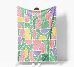 Boho Abstract Colorful Floral Throw Blanket, Vintage Retro Patchwork Purple Green Flower Botanical Geometric Aesthetic Groovy Flannel Throw Blanket for Chair Bed Sofa Couch, 60X80IN