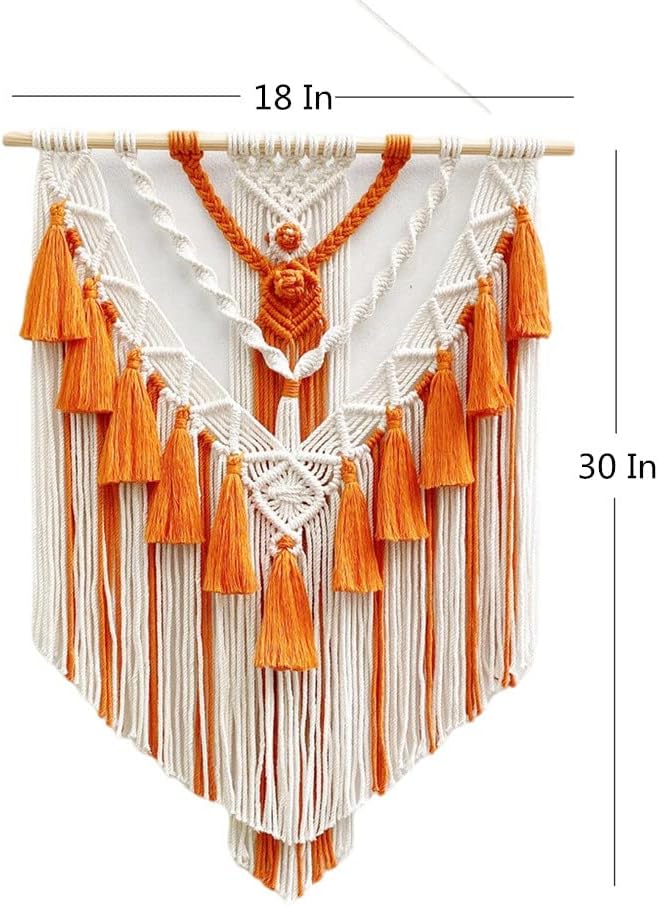 BMIDRUT Hanging Macrame Tapestry Woven Boho Wall Art Handmade Macrame Tapestry Home Wall Decor Wall Pediment 18x30 Inch (Orange)