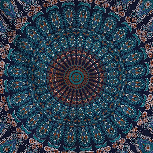 Bless International Handmade Indian hippie Bohemian Psychedelic Peacock Mandala Wall hanging College Dorm Beach Throws Table Cloth Bedding Tapestry (Blue Green, Poster(30x40Inches)(76x101cms)) - color: Blue Green, size: 40"L x 30"W