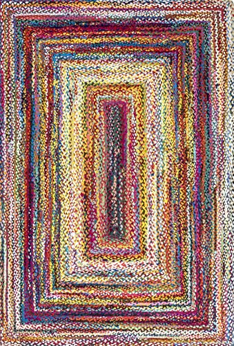 Nuloom Tammara Multicolor, 3' x 5', Hand Braided, Bohemian, Cotton, Soft and Cozy, High Traffic, Stain Resistant, Easy Clean, Durable Area Rug for Bedroom, Living Room, Dining, Den, Entryway