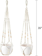 Dahey Macrame Plant Hanger Indoor Hanging Planter Basket with Wood Beads Handmade Woven Cotton Rope Flower Pot Holder Stand for Boho Outdoor Home Decor No Tassels, 35 Inch, Set of 2