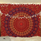 Bless International Indian hippie Bohemian Psychedelic Golden Blue Peacock Mandala Wall hanging Bedding Tapestry (Golden Brown Maroon, Medium (54x60Inches)(137x152cms)) - color: Golden Brown Maroon, size: 60"L x 54"W
