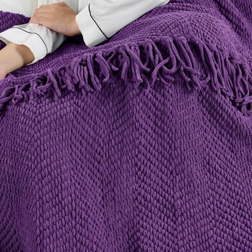 Home Soft Things Purple Throw Blanket Knitted Tweed Throw 50'' x 60'', Imperial Purple, Super Soft Cozy Warm Comfortable Breathable Throw for Living Room Chair Couch Bed Sofa Bedroom Home Décor - color: Imperial Purple, size: 50 in x 60 in