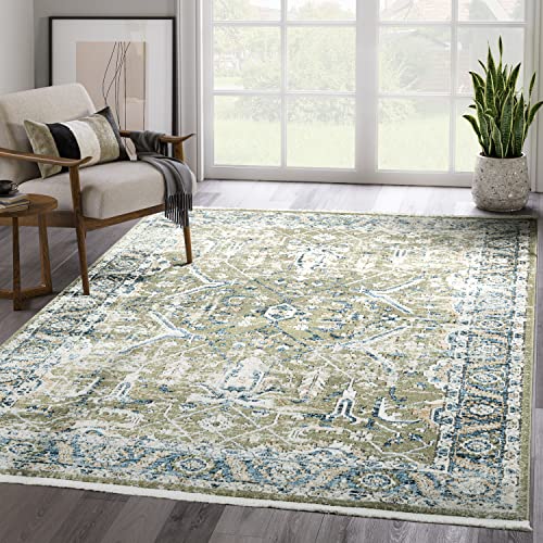 Abani Savoy Collection Area Rug - Intricate Blue/Green Vintage Design -6' x 9' - Easy to Clean - Durable for Kids and Pets - Non-Shedding - Medium Pile - Soft Feel -for Living Room, Bedroom & Office - size: 6' x 9'