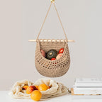 Hanging Fruit Basket Handmade Boho Cotton Rope Wall Hanging Basket Over Door Storage Woven Baskets for Kitchen and Bedroom to Store Any Small Stuffe (1, jute)