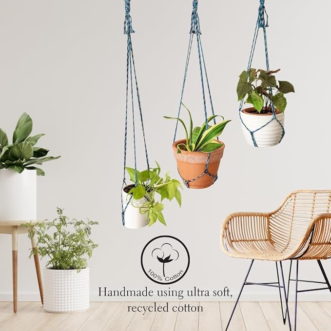 Set of 3 Macrame plant hanger for pots 4-10” live plants indoor and outdoor decor hanging plant holder Boho décor Plant stand Indoor plant shelf for Hanging planter for plant pots (Coastal Breeze)