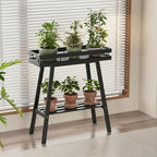 BAMBANG Bamboo Plant Stand Indoor, 2 Tier Small Plant Table, Tall Plant Stand for Indoor Plants, Window Sill Plant Shelf, Flower Pot Holder Plant Bench Plant Rack for Living Room, Black