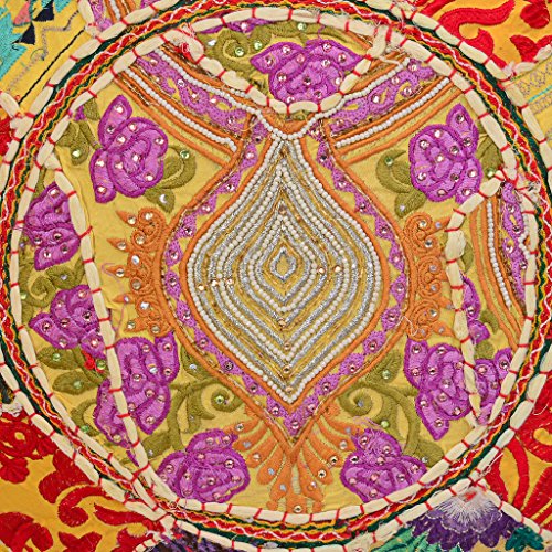 Ethnic Round Floor Cushion Vintage Bohemian Patchwork Cover Yellow Throw Pillow Cover 18 Small Decorative Decor Seating Tuffet Seat Pouf Cover Footstool Cotton Embroidered 1 Pc - color: Yellow