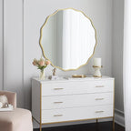 WallBeyond Round Wavy Mirror for Wall Decorative 32 inch, Modern Round Mirror Aluminum Frame for Bathroom Bedroom Living Room Home House Office Entryway, Gold