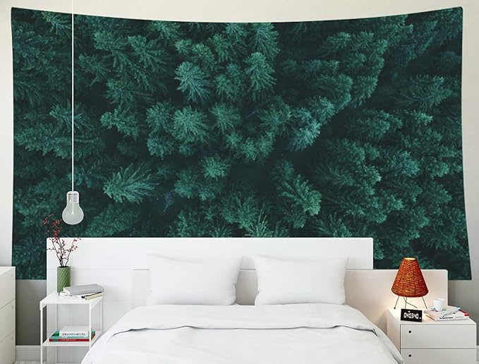 EMMTEEY Forest Tapestry Wall Hanging Pine Tree Evergreen Fir Forest Wall Tapestry for Living Room 60X50 Green Backdrop Dorm Room Decor