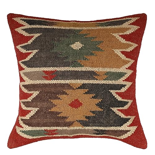 Throw Pillow Cover Wool Decorative Pillow Cover Kilim Pillow Cover 18x18 70% Jute 30% Wool – Indian Vintage Boho Cushion Case Decorative Oriental Throw Pillow for Sofa Rustic Home Decor Sham - color: Multi 06