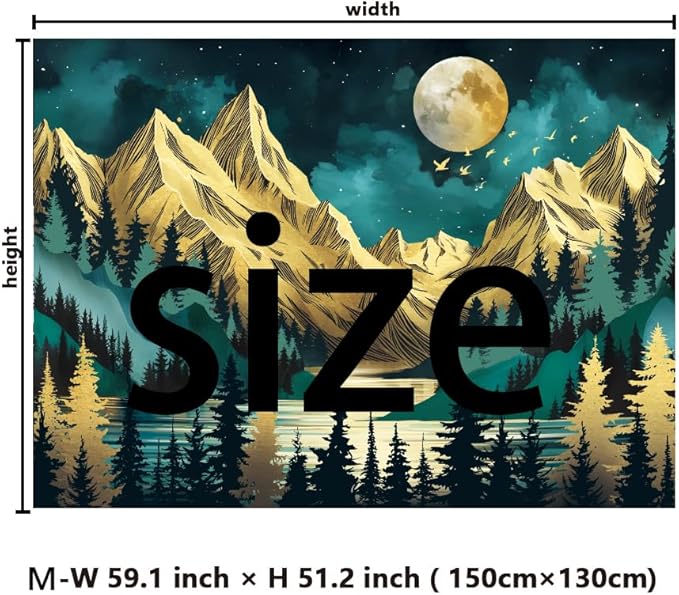 Dermijer Mountain Forest Tree Moon Stars Nature Landscape Wall Hanging Vintage Aesthetic Magic River Wall Tapestry for Bedroom Living Room W59.1×H51.2