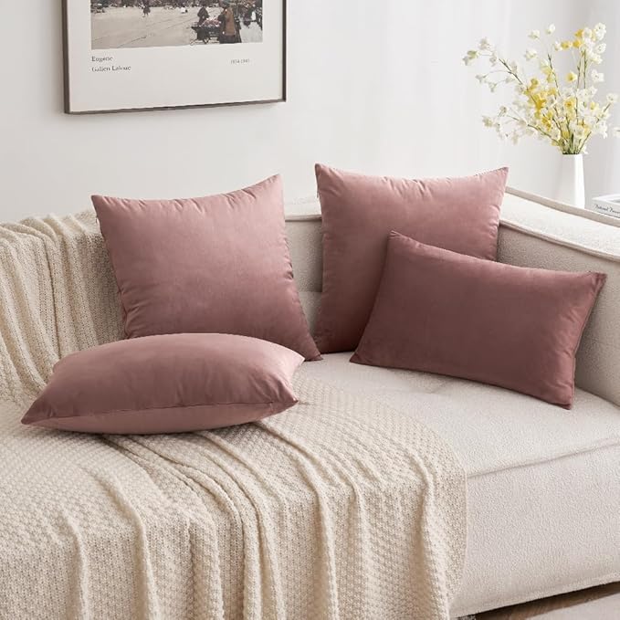 MIULEE Velvet Throw Pillow Covers 16x16 Inch, Pack of 2 - Jam, Soft Solid Decorative Pillow Covers Cushion Cases Modern Luxury Home Decor for Spring Couch Sofa Bedroom Livingroom
