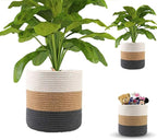Woven Cotton Rope Plant Basket for Flower Pot Indoor Planters, 8" x 8" Jute Foldable Storage Basket Organizer Modern Decor Household Laundry Basket