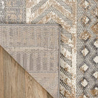 Rugshop Distressed Geometric Indoor/Outdoor Beige Area Rug Modern Tribal Stripe, Durable Stain Resistant Perfect for Patio, Backyard, Deck and Outdoor Lounge 6'6" x 9' - size: 6'7" x 9' (Rectangular)