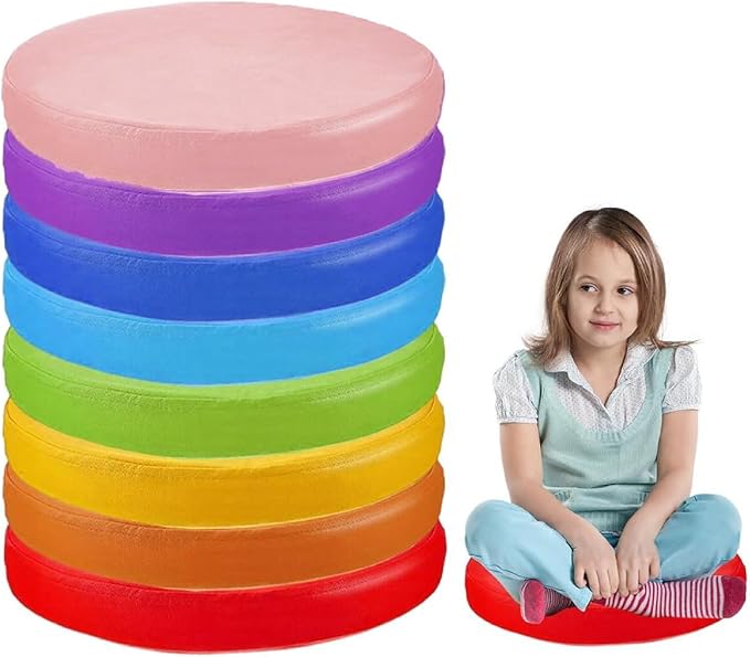 8 Pcs Flexible Seating Floor Cushions Colored Round Floor Cushions, 13.8 inch Foam Circle Seats Waterproof Foam Floor Seat for Learning Sitting Daycare School Chair