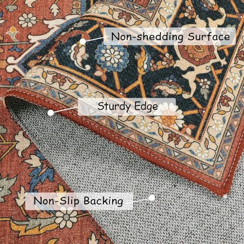 Moynesa Ultra-Thin Washable Kitchen Rugs, 2x4 Small Entryway Rug Door Mat Non Slip Stain Resistant, Oriental Throw Rug for Front Indoor Entrance Bathroom Laundry Room, Brown/Multi - color: Brown/Multi, size: 2' x 4'