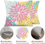 DFXSZ Pink Yellow Blue Flower Pillow Covers 18x18 Inch Set of 2 Outdoor Throw Pillows Outdoor Waterproof Decor for Living Room Sofa Patio Funiture Garden Floral Polyester Pillow Covers 012A18