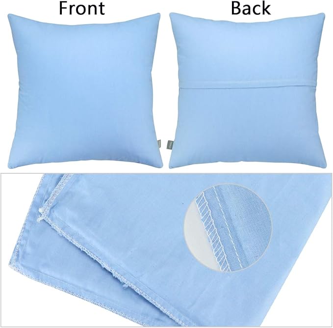 Thmyo 4-Pack 100% Cotton Comfortable Solid Decorative Throw Pillow Case, Square Cushion Cover Pillowcase Sublimation Blank Pillow Covers DIY Throw Pillowcase for Sofa(24x24 inch/ 60x60cm,Sky Blue)