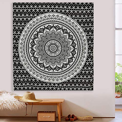 ANJANIYA Ombre Wall Hanging Bohemian Tapestry, Metallic Wall Art Bedspread, Psychedelic Hippie Mandala Dorm Décor for Hanging, Bedding, Beach Coverlet Curtain, Black Silver, 54"X60" - color: Black Silver, size: 60"L x 54"W