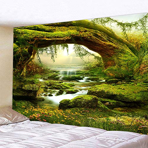 Llamazing Forest Landscape Home Decor - Living Room & Bedroom Magic Tapestry (Sunlight&Creek, 60''L51''W) - color: A Sunlight&Creek, size: 60"L x 51"W