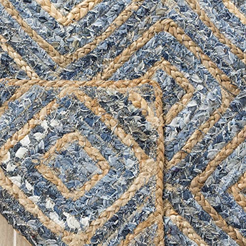 SAFAVIEH Cape Cod Collection Accent Rug - 3' x 5', Natural & Blue, Handmade Flat Weave Diamond Braided Jute & Denim, Ideal for High Traffic Areas in Entryway, Living Room, Bedroom (CAP354A) - color: Natural/Blue, size: 3' x 5' (Rectangular)