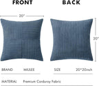 MIULEE Blue Decorative Throw Pillow Covers 20x20 Inch for Couch Bed Sofa Pack of 2 Boho Farmhouse Throw Pillows Soft Cross Corduroy Patchwork Textured Cushion Cases