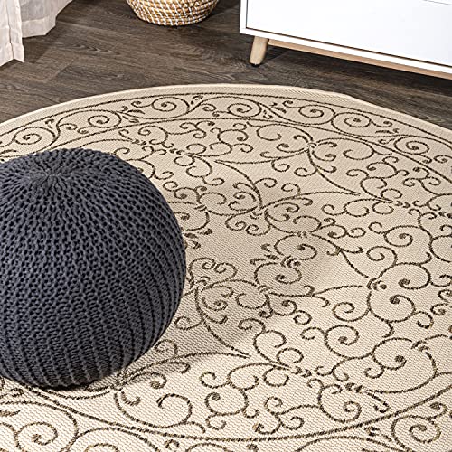 JONATHAN Y Vintage Filigree Indoor Outdoor Round Area Rug 6 Ft Beige/Brown, Charleston Textured Weave for Backyard, Patio, Porch, Easy-Cleaning, High Traffic, Pet-Friendly, Non-Shedding (SMB106A-6R) - color: Beige/Brown, size: 6'7" (Round)