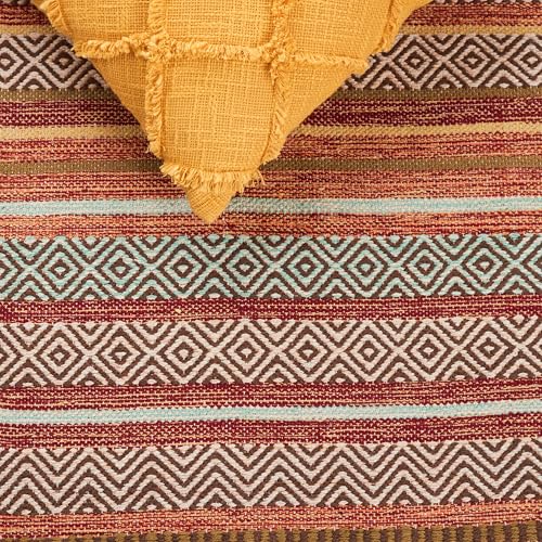 SAFAVIEH Area Rug 8x10 - Montauk Collection - Large - Rust & Multi, Handmade Cotton, Boho Stripe Fringe Design, Ideal for Living Room, Bedroom, Office, Dining Space (MTK901D) - color: Rust/Multi, size: 8' x 10' (Rectangular)