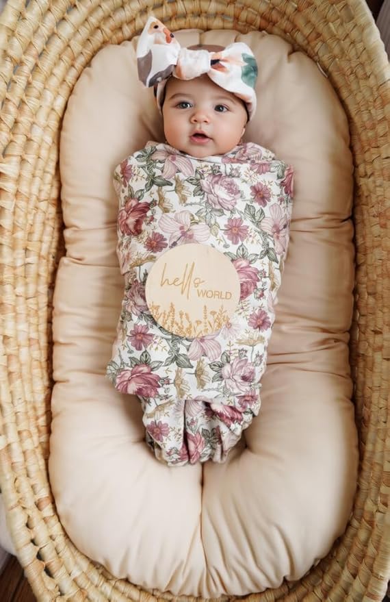 Little Jump Stretchy Jersey Knit Swaddle Blankets, Premium Cotton Floral Baby Blanket,Soft Western Wild Flowers Baby Quilt for Baby Girls and Toddlers(Vintage Floral)