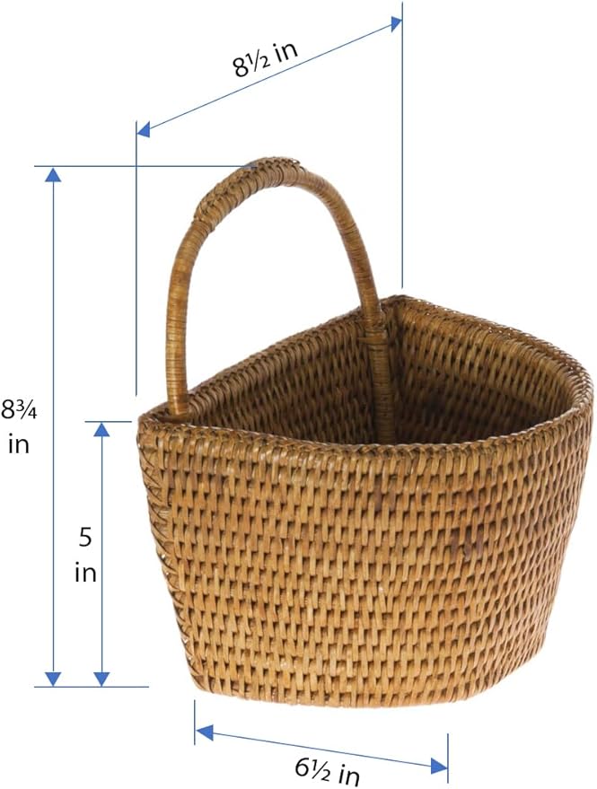 KOUBOO La Jolla Rattan Wall Storage Basket with Handle, Hanging Basket, Decorative, Storage Bin for Plants, Flowers, Home Office Organizer, Honey Brown, Small