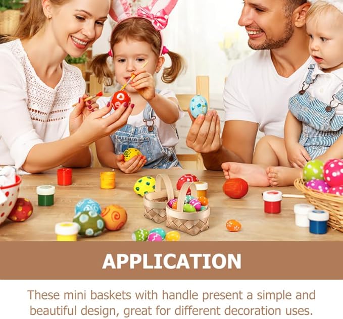 Gadpiparty 36pcs Mini Baskets Party Favor, Mini Woven Baskets With Handles, 4.72 Inch Small Tiny Wooden Candy for Weddings Holidays Easter Party Decor and Kids Crafts
