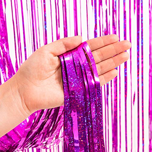 Magenta Tinsel Curtain Party Backdrop - GREATRIL Foil Fringe Curtain Photo Booth Streamers for Bachelorette Party Engagement Bridal Shower 2 PCS - color: Magenta