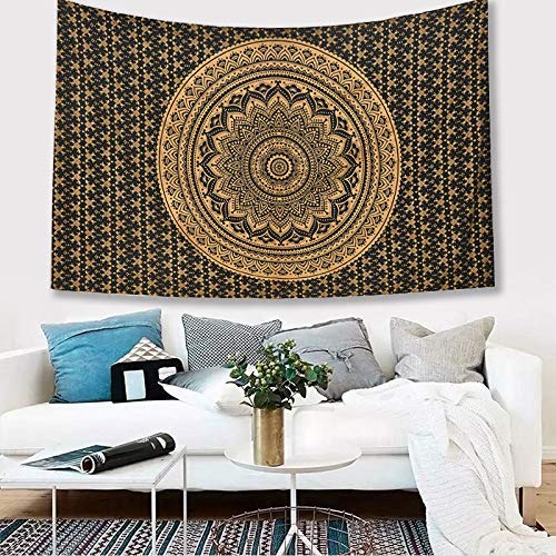 ANJANIYA Ombre Wall Hanging Bohemian Tapestry, Metallic Wall Art Bedspread, Psychedelic Hippie Mandala Dorm Décor for Hanging, Bedding, Beach Coverlet Curtain, Black Gold 85"X90" - color: Black Gold, size: 90"L x 85"W