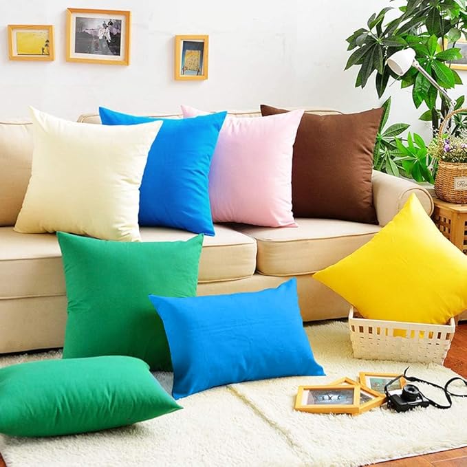 4-Pack 100% Cotton Comfortable Solid Decorative Throw Pillow Case,Thmyo Square Cushion Cover Pillowcase Sublimation Blank Pillow Covers DIY Throw Pillowcase for Sofa Bedroom(24x24 inch/ 60x60cm,Blue)