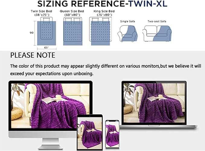 YUSOKI Twin XL Blanket Single Layer,Weight(3.1lb),370GMS-3D Stylish Design for Gift Home Decor (Purple,65"x90")