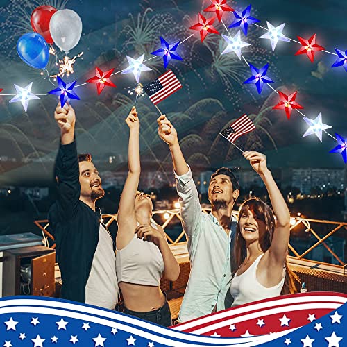 Couah 2 Pack 80 LED Red White and Blue Lights Battery Operated 20 FT 4th of July Patriotic Fairy Lights Indoor Outdoor Camping Party Patriotic Memorial Day Independence 4th of July Decorations - size: 20FT