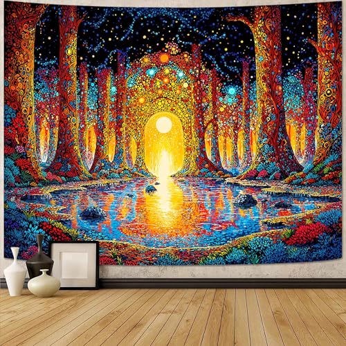 Lunerfex Fantasy Forest Gateway Wall Tapestry, Trippy Enchanted Woods Tapestries for Room Decor, Mystical Tapestry 60x44 Inch - color: Golden Olive, size: 60"L x 44"W