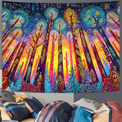Spenlife Upward Forest Star Swirl Wall Tapestry, Trippy Colorful Tree Tapestries for Living Room Decor, Whimsical Tapestry 80x60 Inch - color: Red Yellow, size: 80"L x 60"W