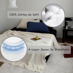 100% Cotton 4-Layer Muslin Blanket with Fringes, 80"x90", Beige Bed Blanket, Ultra-Soft Gauze Boho Bedding for All Seasons, Breathable for Couch, Bed(Beige,Queen)