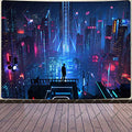 Aidatain Punk Cityscape Tapestry Skyscrapers Skyline 3D Urben Building Neon Lights Night Wall Hanging Tapestries Flannel Large Size 80" 60" for Bedroom Living Room GTWHAT102 - color: Punk Cityscape