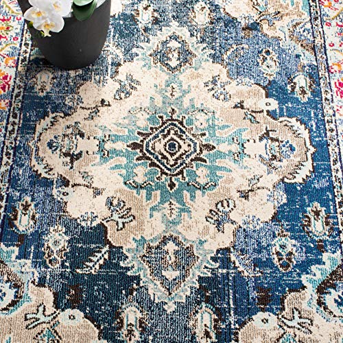 SAFAVIEH Monaco Collection Runner Rug - 2'2" x 6', Navy & Light Blue, Non-Shedding & Easy to Clean, Distressed Medallion Design, Ideal for Hallway, Foyer, Entryway, Kitchen, Bedroom (MNC243N) - color: Navy/Light Blue, size: 2'2" x 6' (Runner)