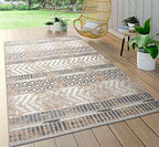 Rugshop Distressed Geometric Indoor/Outdoor Beige Area Rug Modern Tribal Stripe, Durable Stain Resistant Perfect for Patio, Backyard, Deck and Outdoor Lounge 3'3" x 5' - size: 3'4" x 5' (Rectangular)