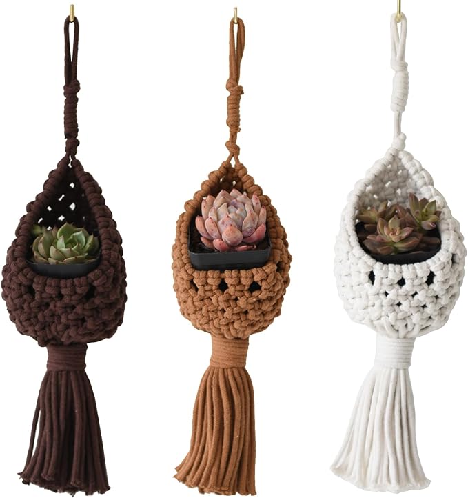 Macrame Basket Decor Set of 3 Boho Basket Decor for Home Macrame Wall Hanging Storage Baskets for Living Room, Bedroom, Entryway Handmade Boho Art, Rustic Home Decor ﻿