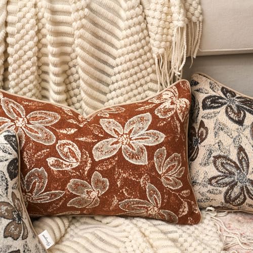 Yangest Flower Pillow Cover 12 x 20 Inches, Nature Chenille Rectangle Throw Pillow Cover Soft Luxury Neutral Accent Couch Pillow Cover for Living Room Bedroom, Rust - color: Rust, size: 20" x 12" (Pack of 1)