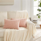 Fancy Homi 4 Packs Boho Pink Decorative Throw Pillow Covers 16x24 Inch for Living Room Couch Bed Sofa, Rustic Modern Farmhouse Home Decor, Soft Plush Corduroy Cute Square Cushion Case 40x60 cm