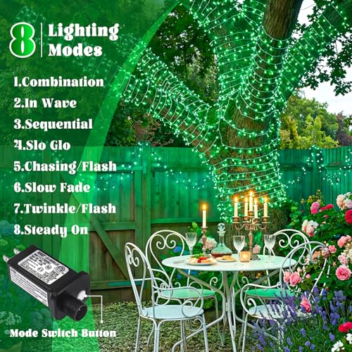 165FT 500 LED Outdoor String Lights, Plug in Christmas Lights Indoor Waterproof, 8 Modes Clear Wire String Lights for Outside Bedroom Garden Patio Halloween Party Tree Decorations, Green - color: Green, size: 165ft 500LED