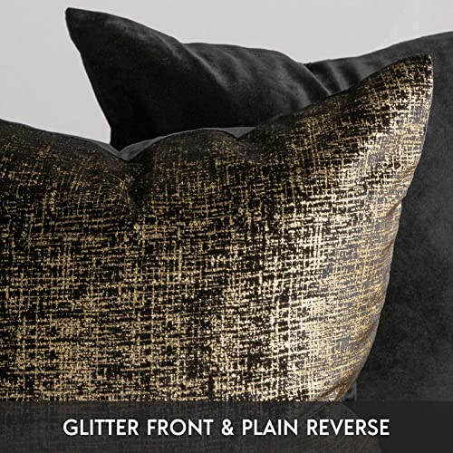Phantoscope Pack of 2 Sparkling Velvet Geometric-Pattern Throw Decorative Pillow Cover Soft Gold Glitter Square Cushion Cover Pillowcase for Couch Bed and Chair, Black, 18 x 18 inches, 45 x 45 cm - color: Black and Gold, size: 18" x 18" (Pack of 2)